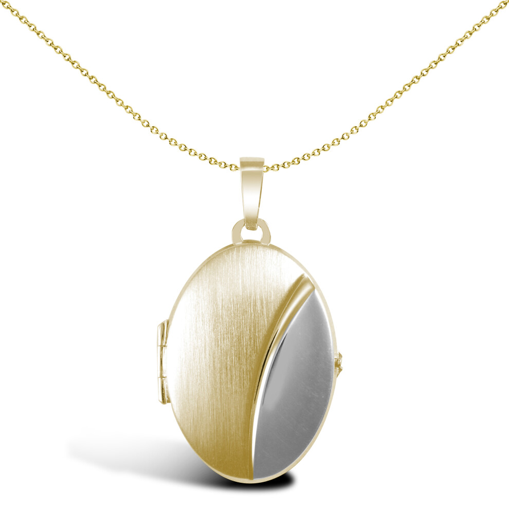 Jewelco London Ladies 9ct Yellow and White Gold Brushed Matte Oval Bean Locket Pendant - JLC124