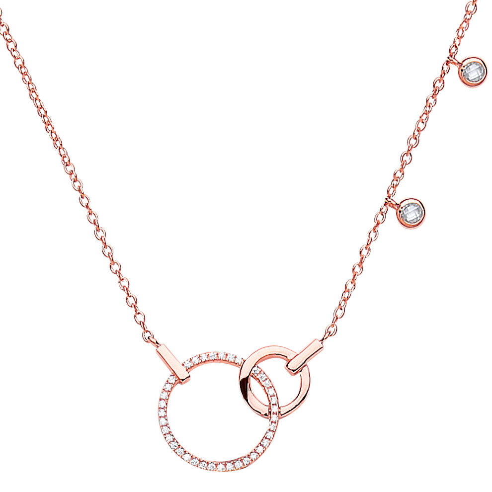 Jewelco London Ladies Rose Gold-Plated Sterling Silver Cubic Zirconia Art Deco Eternity Drop Charm Necklace 16 + 2 inch - GVK176
