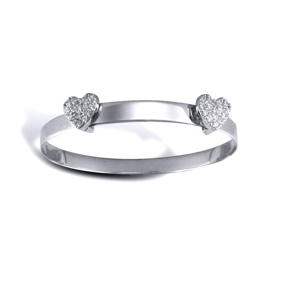 9ct White Gold  CZ Love Hearts Expanding Baby Bangle Bracelet - JKB069