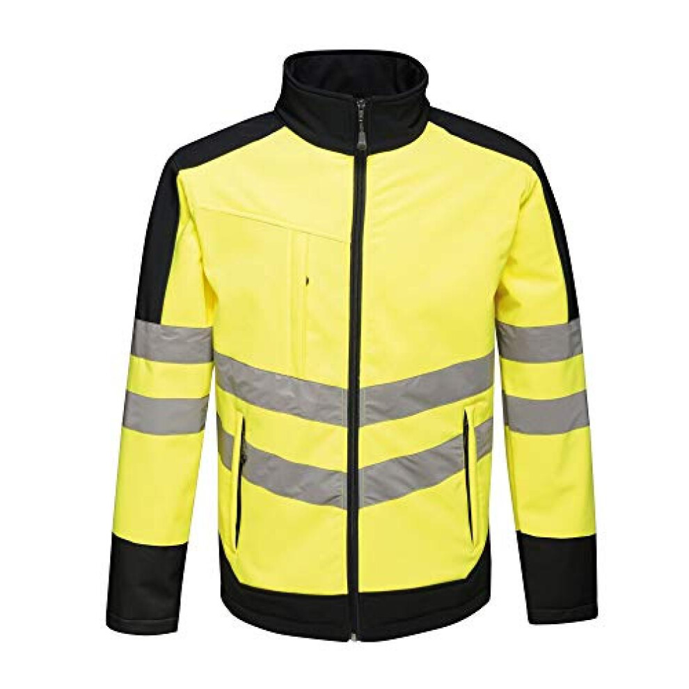 (M, Yellow/Navy) Regatta Unisex Hi Vis Pro Reflective Softshell Work Jacket