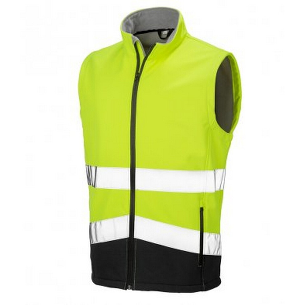 (M, Fluorescent Yellow/Black) Result Adults Safe-Guard Printable Safety Soft Shell Gilet