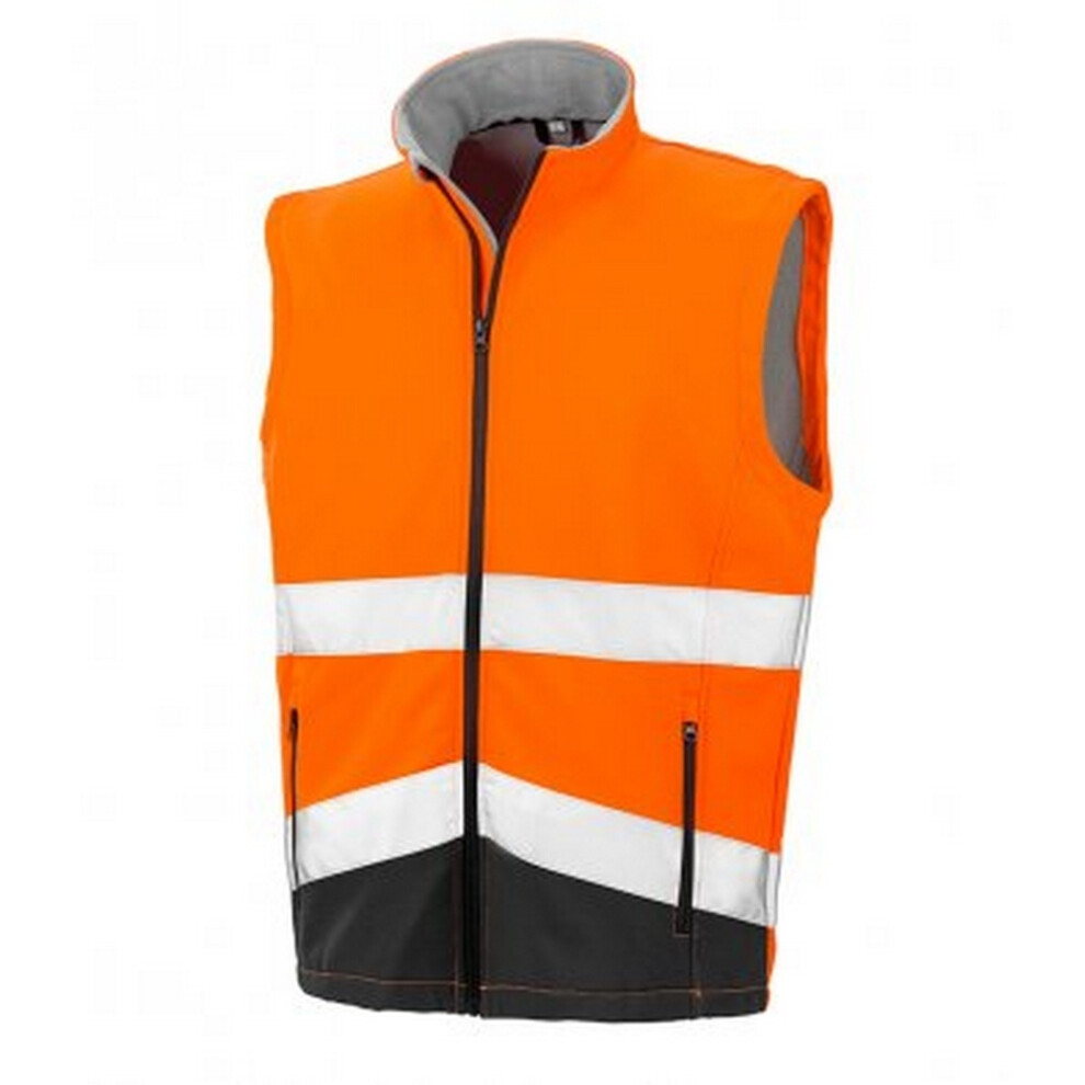 (4XL, Fluorescent Orange/Black) Result Adults Safe-Guard Printable Safety Soft Shell Gilet