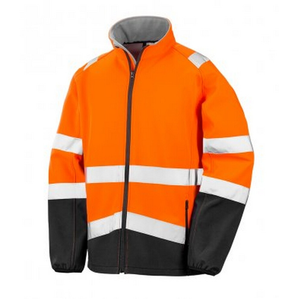 (L, Fluorescent Orange/Black) Result Adults Safe-Guard Printable Safety Soft Shell Jacket