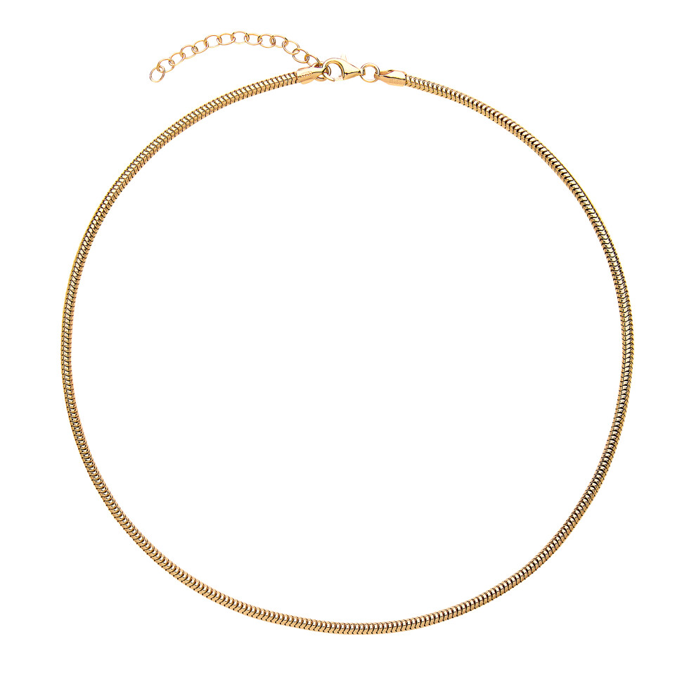 Jewelco London Ladies Yellow Gold-Plated Sterling Silver Snake Omega Chain Choker Collarette Necklace 2.5mm 14-16" - GVCL011Y