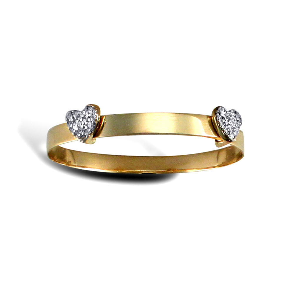 Jewelco London Girls Solid 9ct Yellow Gold White Round Brilliant Cubic Zirconia Love Hearts Expanding Baby Bangle Bracelet - JKB067
