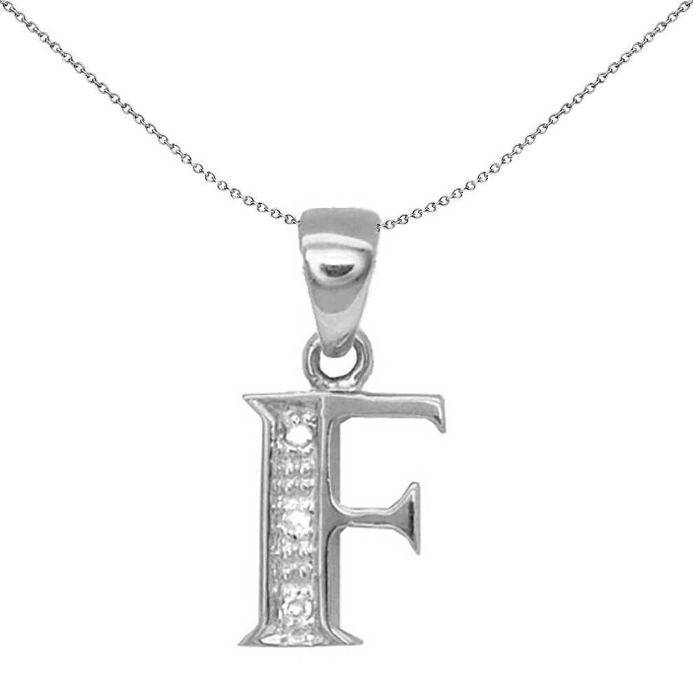 9ct White Gold  Diamond Identity Initial ID Charm Pendant Letter F - 9P052-F