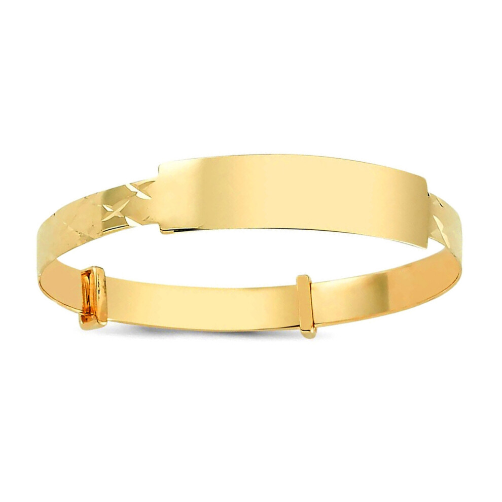 Jewelco London Solid 9ct Yellow Gold Diamond Cut ID 5mm Expanding Baby Bangle Bracelet - JKB079