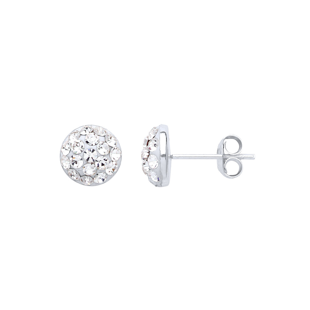 Jewelco London Ladies Sterling Silver Crystal Disco Dome Stud Earrings - GVE198-8MM