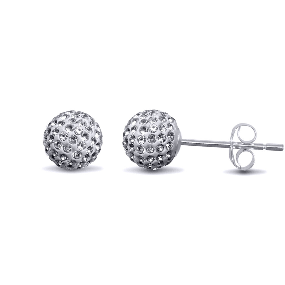Jewelco London Ladies Sterling Silver Crystal Disco Ball Stud Earrings - GVE142-6MWHT