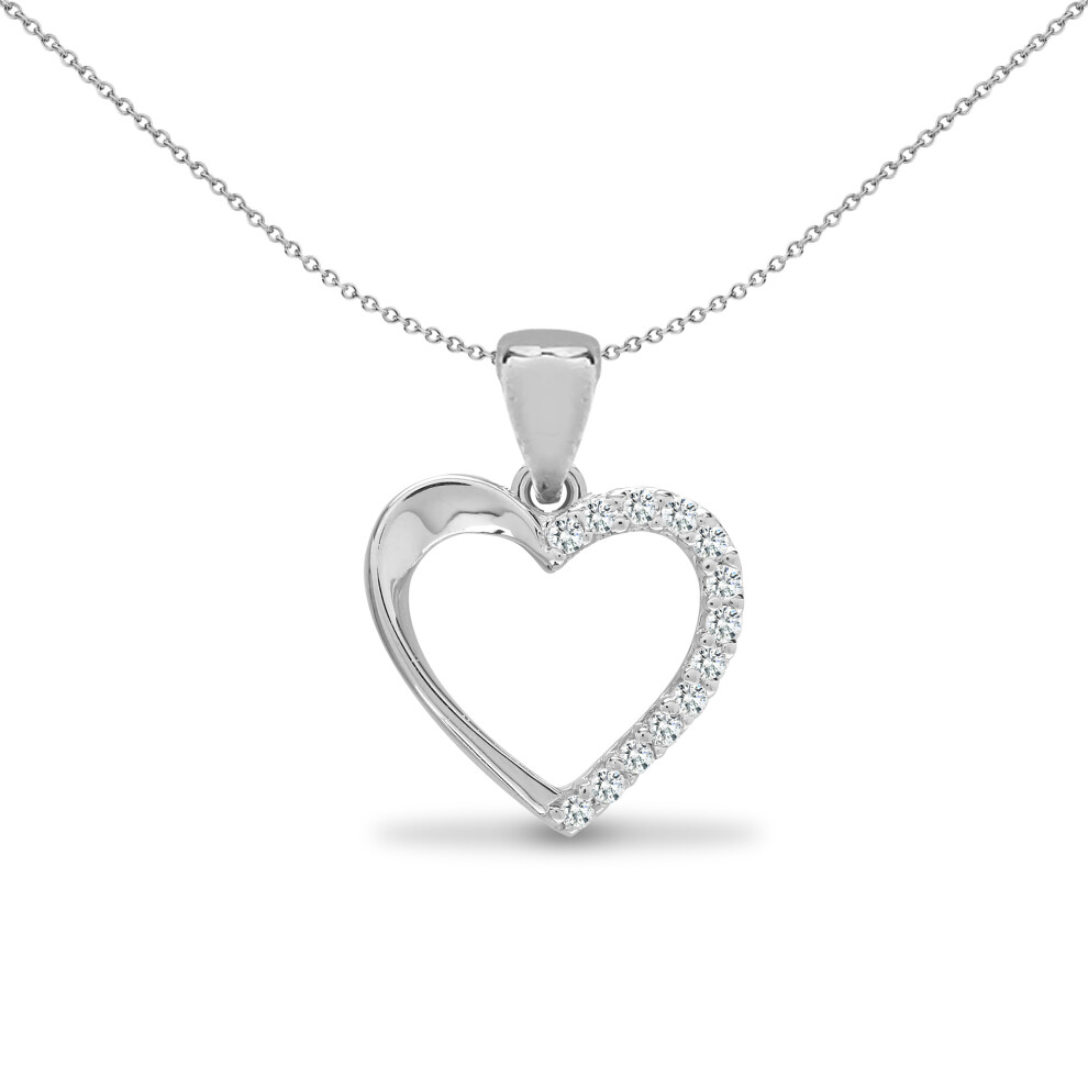 Jewelco London Solid 18ct White Gold Pave Set Round G SI1 0.06ct Diamond Half Set Love Heart Charm Pendant - 18P296