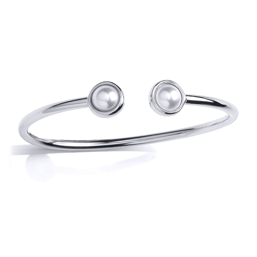 Jewelco London Ladies Sterling Silver Pearl Full Moon Orbit Torque Bangle Bracelet 8mm 10mm - GVG171
