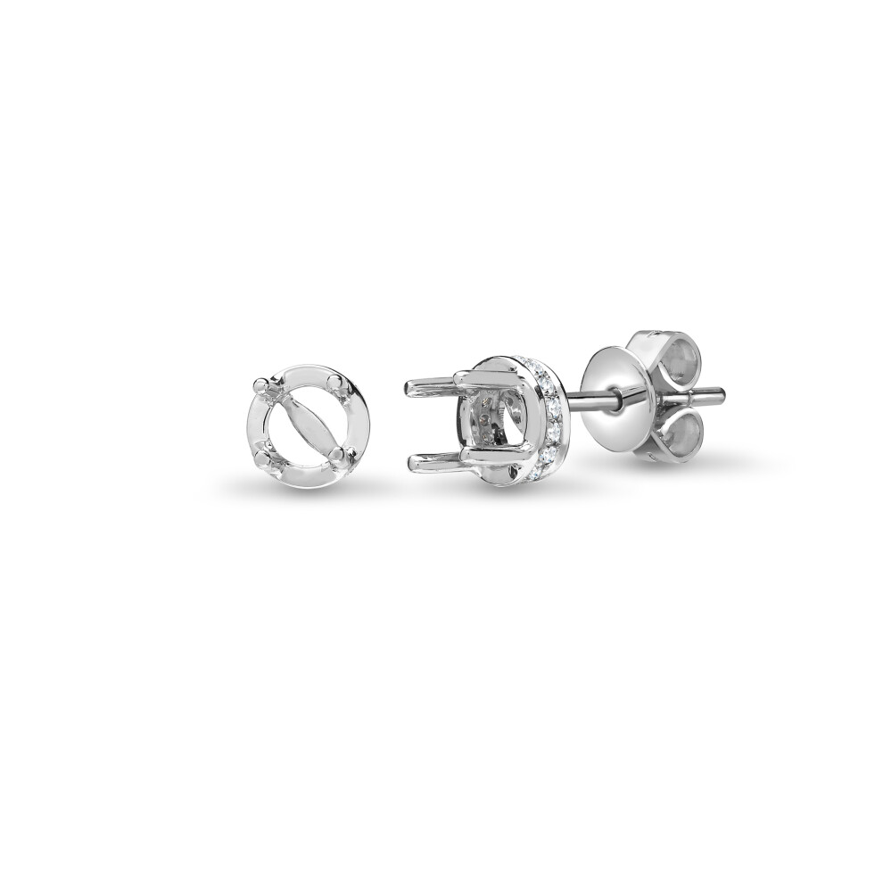 Jewelco London Solid 18ct White Gold Pave Set Round G SI1 0.15ct Diamond Semi-set Halo Mount Stud Earrings - 18E401-100