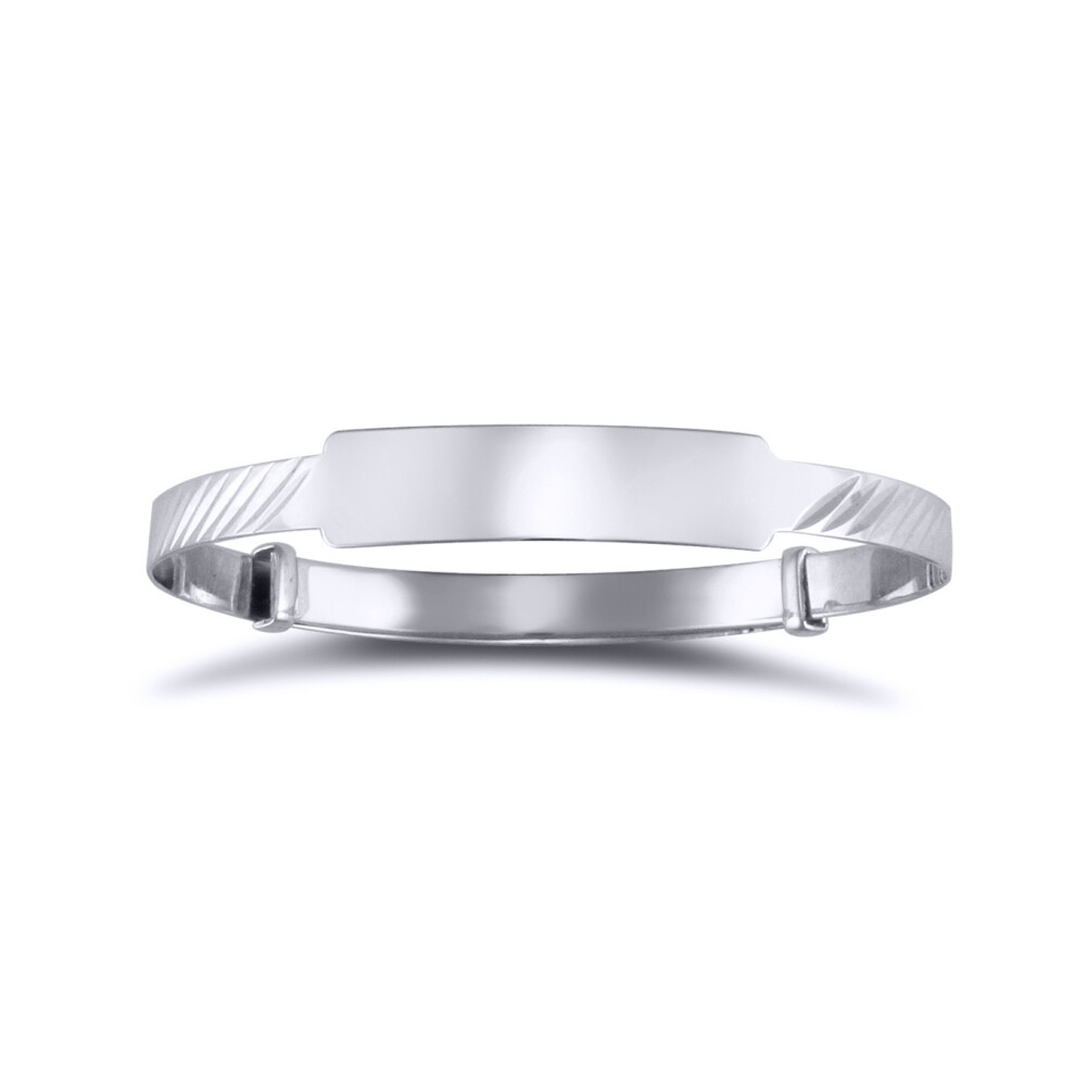 Jewelco London Solid 9ct White Gold Ribbed ID 3mm Expanding Baby Bangle Bracelet - JKB082
