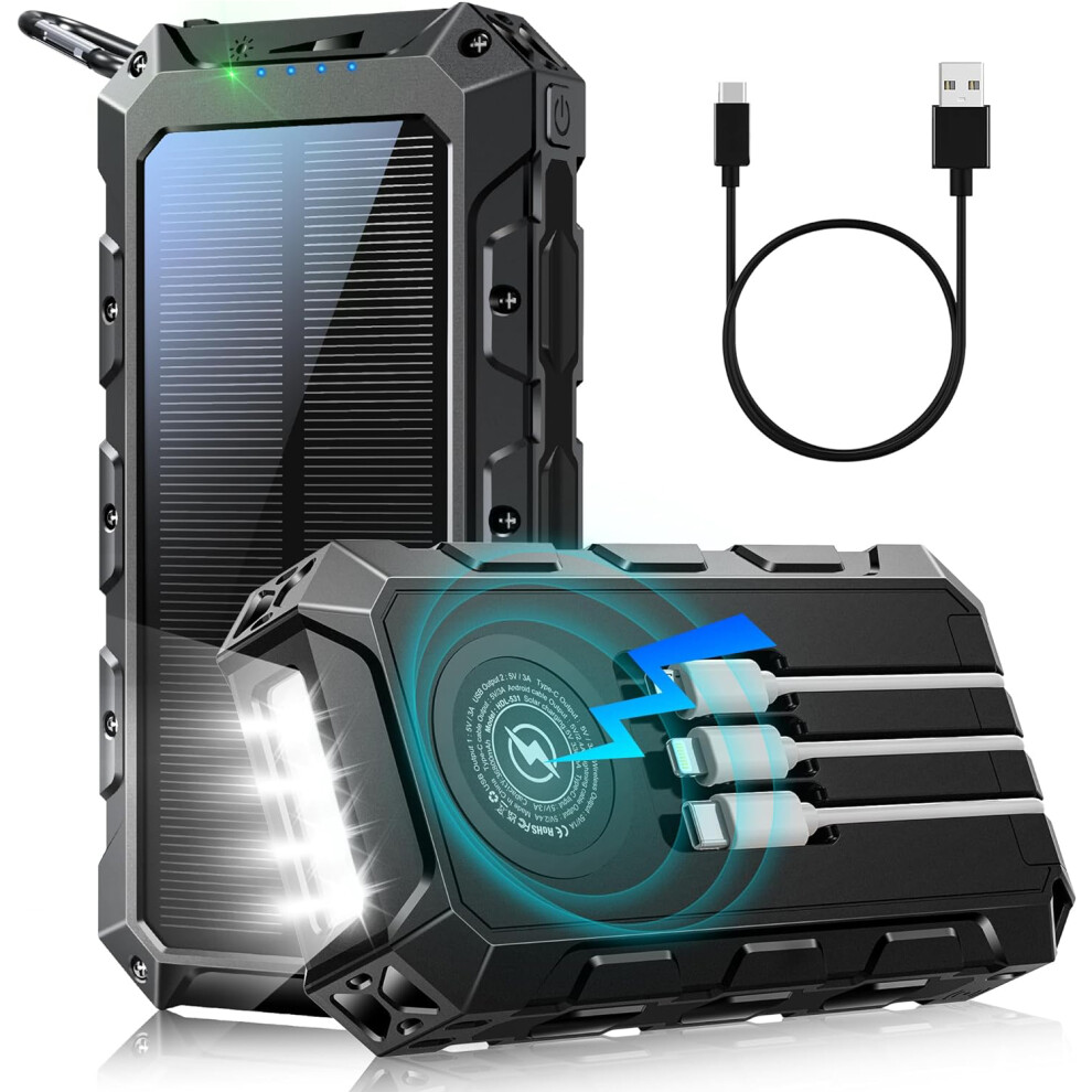 30000mAh Solar Power Bank Wireless Charging Camping Emergency Charger