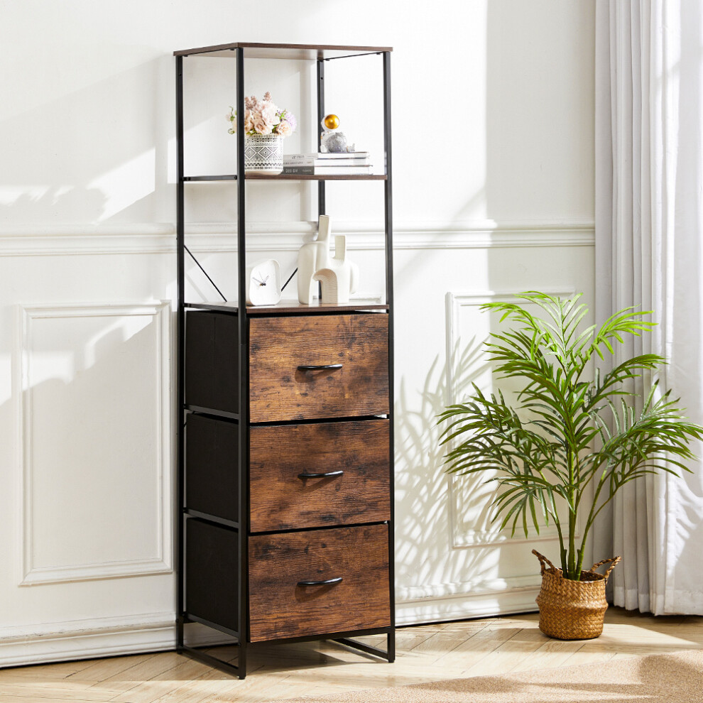 Medieval-Inspired Vintage Wooden Storage Cabinet with 3 Drawers&Shelves