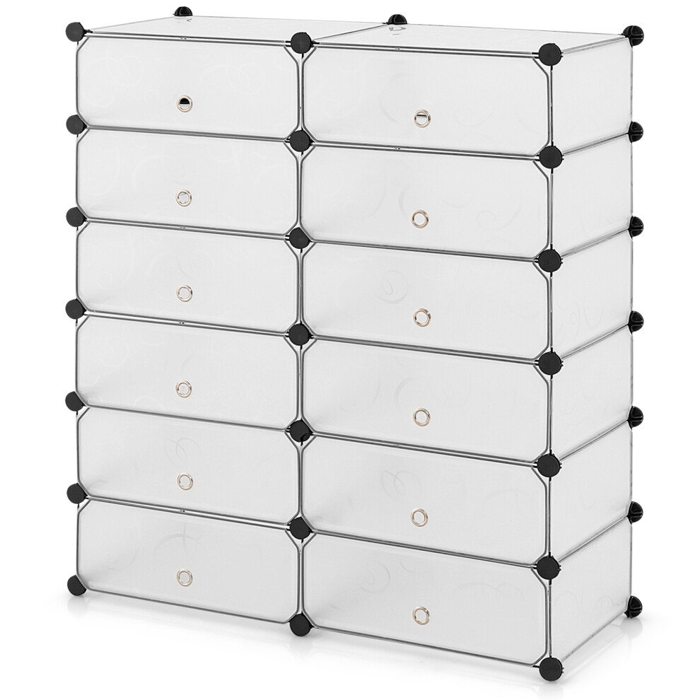Stackable 12-Cube Shoe Organizer Modular Storage Rack Space Saving