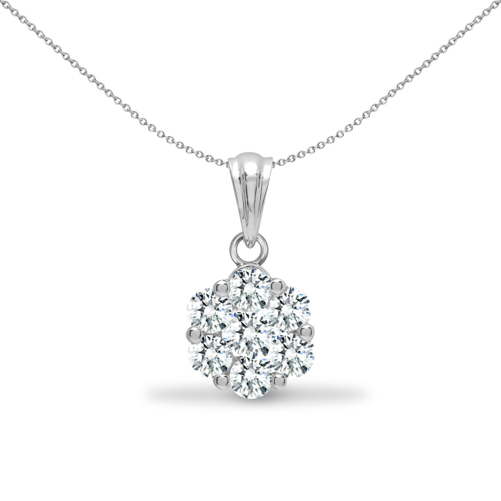 Jewelco London Solid 18ct White Gold Pave Set Round G SI 0.75ct Diamond Snowflake Cluster Cluster Pendant - 18P308-075