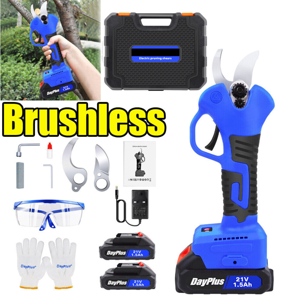 500W Cordless Pruner Electric Secateurs Pruning Shears with 2pcs Rechargable Battery Carry Case 28mm Cutting Diameter
