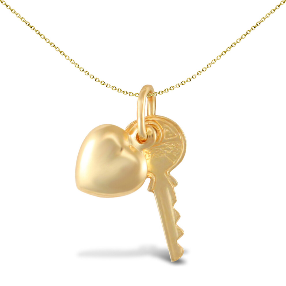 Jewelco London Ladies 9ct Yellow Gold Key Heart Charm Pendant - JPC232