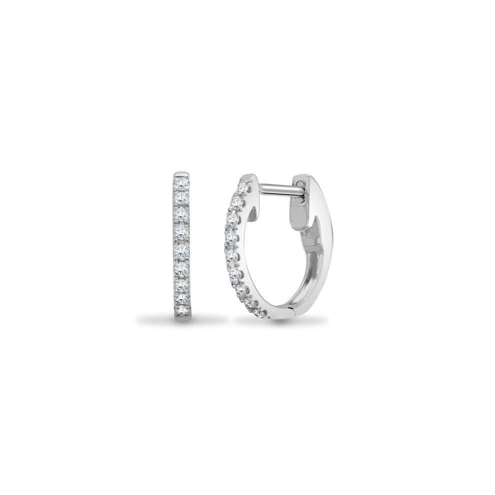 Jewelco London Solid 18ct White Gold Pave Set Round G SI1 0.14ct Diamond Eternity Huggie Hoop Earrings 14mm - 18E442
