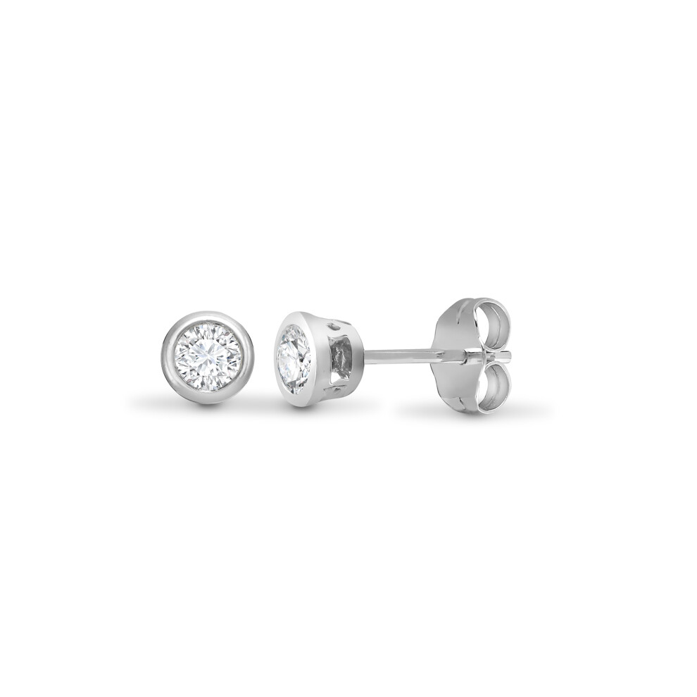 Jewelco London Ladies Solid 18ct White Gold Rub Over Set Round G SI1 0.5ct Diamond Solitaire Stud Earrings - 18E014-050