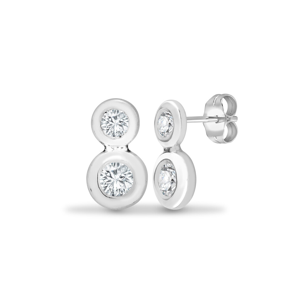 Jewelco London Solid 18ct White Gold Rub Over Set Round G SI1 0.25ct Diamond Double Donut Infinity Drop Earrings - 18E451