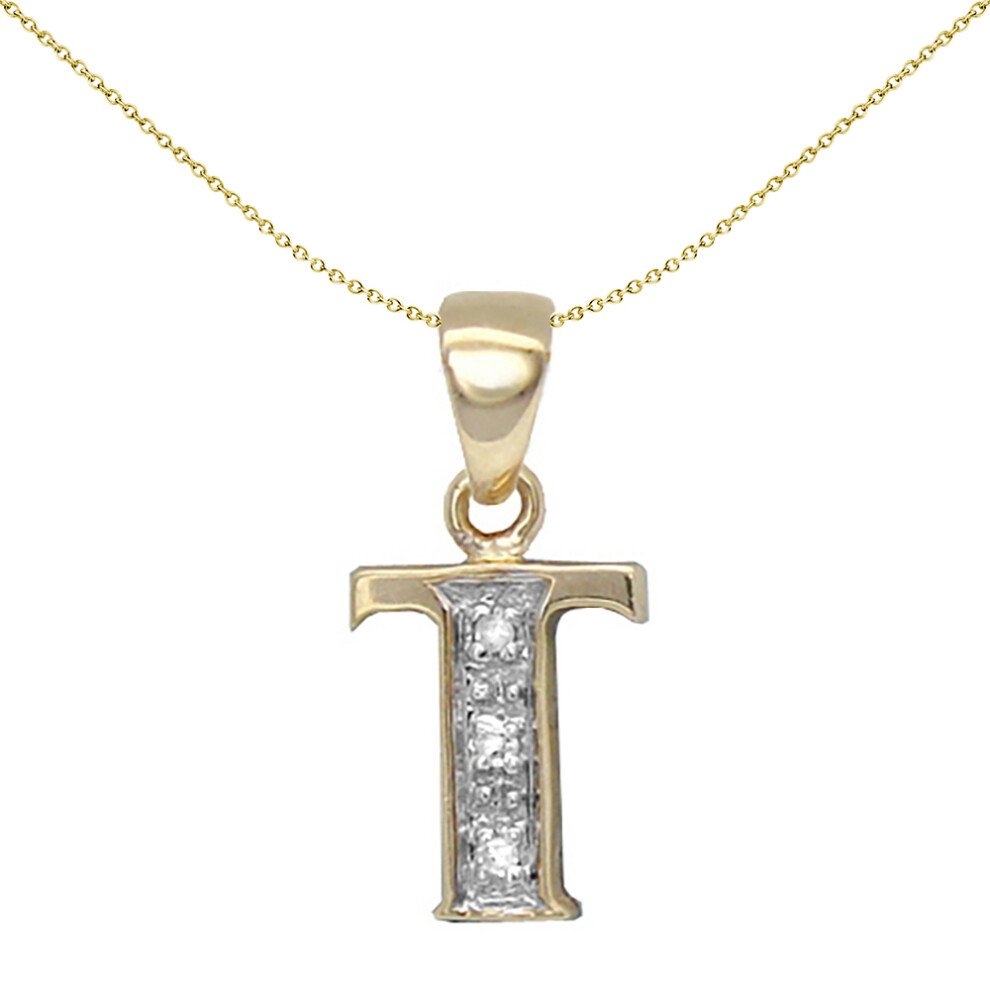 9ct Gold  Diamond Identity Initial ID Charm Pendant Letter T - 9P050-T