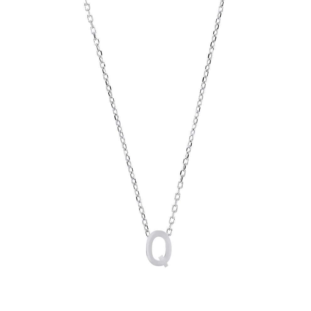 Jewelco London Ladies Sterling Silver Letter Q Initial Pendant Necklace 18 inch - GIN4Q