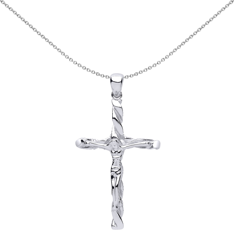 Jewelco London Ladies Sterling Silver Twisted Crucifix Cross Pendant Necklace 18 inch - GVX038