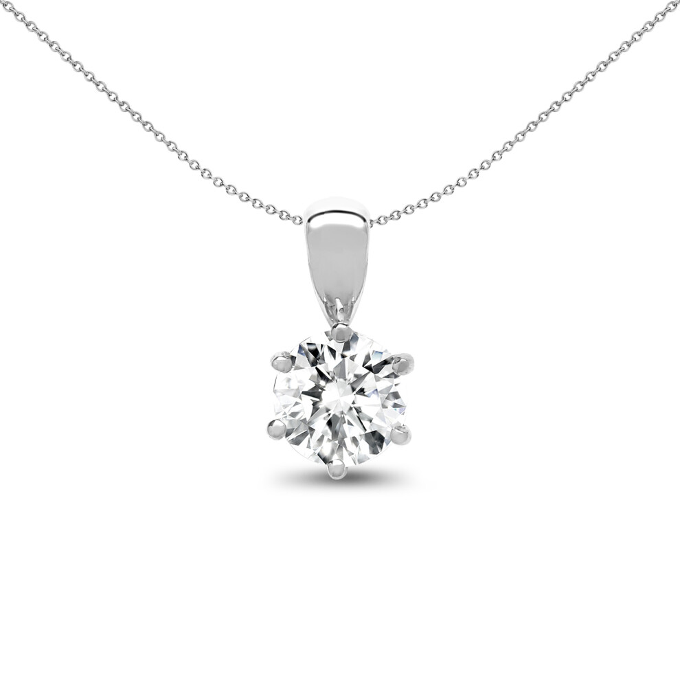 Jewelco London Ladies Solid 18ct White Gold 6 Claw Set Round G SI1 0.5ct Diamond Solitaire Charm Pendant - 18P007-050