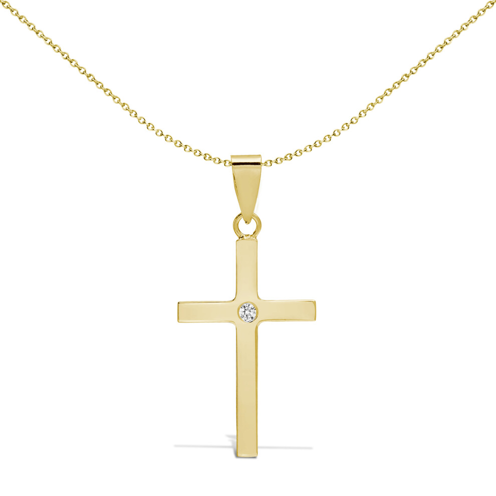 Jewelco London Solid 9ct Yellow Gold Invisible Set Round I SI2 0.03ct Diamond Minimalist Solitaire Cross Pendant - 9X087