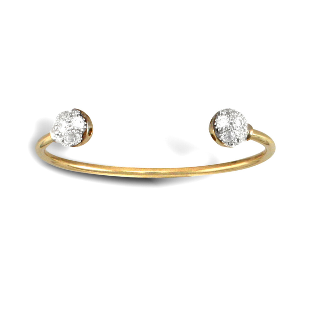 Jewelco London Solid 9ct Yellow and White Gold White Round Brilliant Cubic Zirconia Collared Torque Baby Bangle Bracelet - JKB072