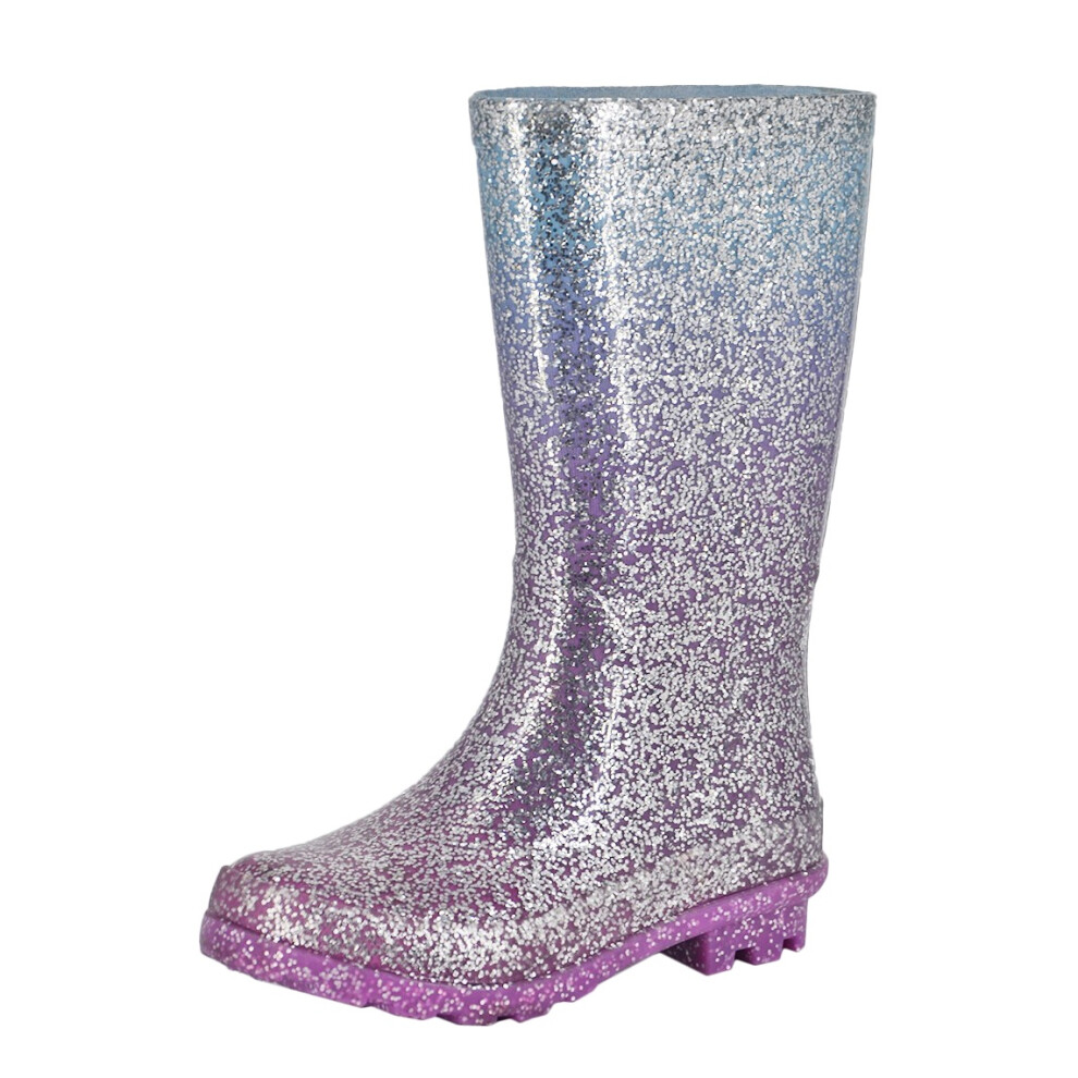 (2 UK, Lilac) StormWells Girls Glitter Wellington Boots