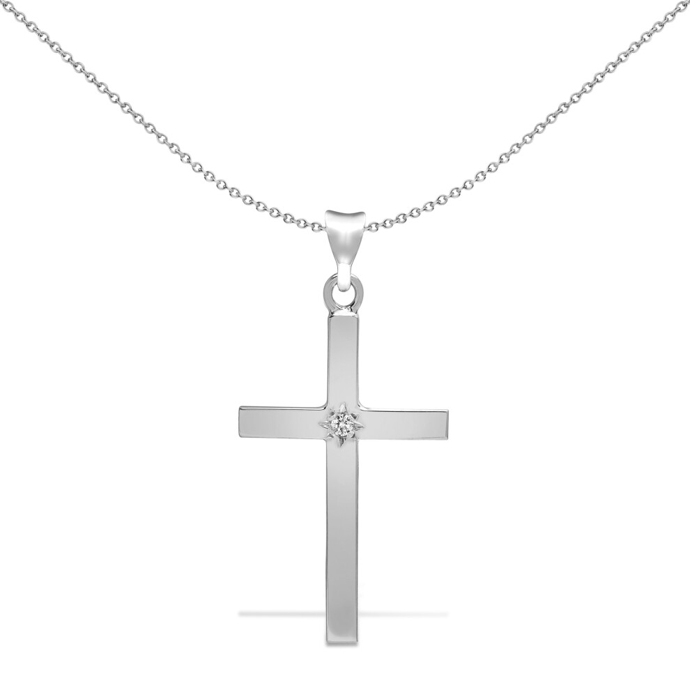 9ct White Gold  0.05ct Diamond Minimalist Solitaire Cross Pendant - 9X091