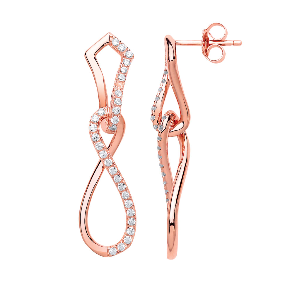 Jewelco London Ladies Sterling Silver white Cubic Zirconia Infinity Twist Drop Earrings - GVE590