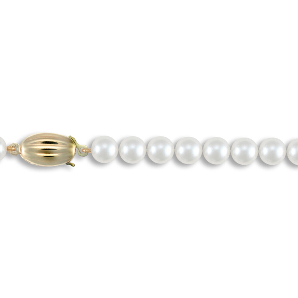 (24) Jewelco London Ladies 9ct Yellow Gold Clasp Seawater Cultured Akoya Pearl Elegant Necklace 6.5mm