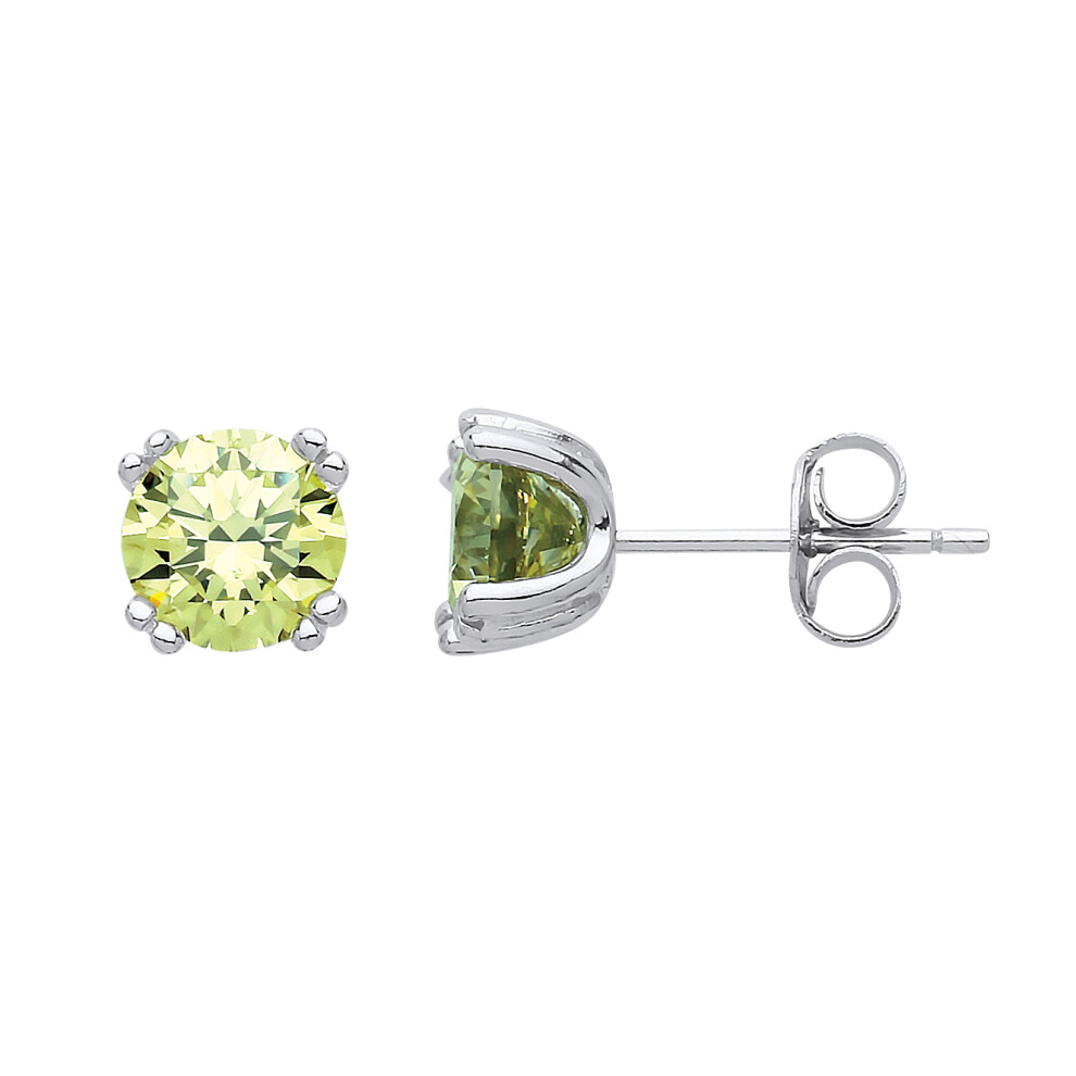 Jewelco London Ladies Sterling Silver Peridot-Green Cubic zirconia Double 4 Claw Solitaire Stud Earrings 6mm - GVE492PER