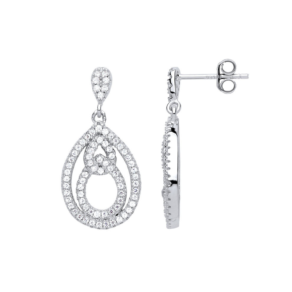 Jewelco London Ladies Sterling Silver Cubic Zirconia Thread Tear Loop Drop Earrings - GVE644