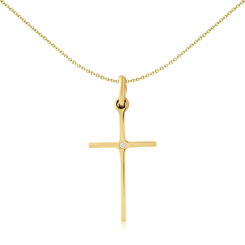 Jewelco London Solid 9ct Yellow Gold illusion set Diamond Cross Pendant 12x20mm - CRNR02245