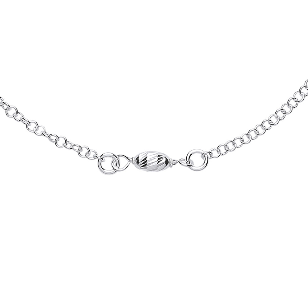 Jewelco London Ladies Sterling Silver Rain Drop Oval Bead Charm Anklet 4mm 9 + 1 inch - ANK001