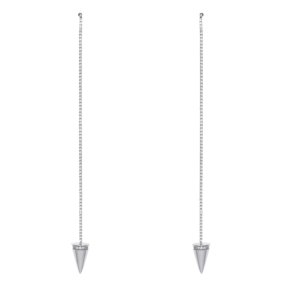 Jewelco London Ladies Sterling Silver White cubic Zirconia Arrow Torpedo Drop Earrings 114mm - GVE547