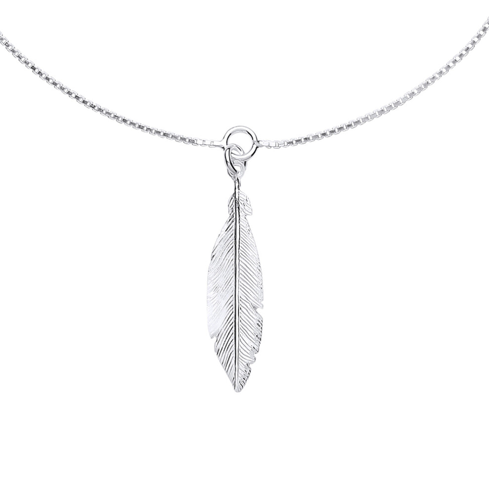 Jewelco London Ladies Sterling Silver Angel Wing Feather Charm Anklet 30mm 9 + 1 inch - ANK002