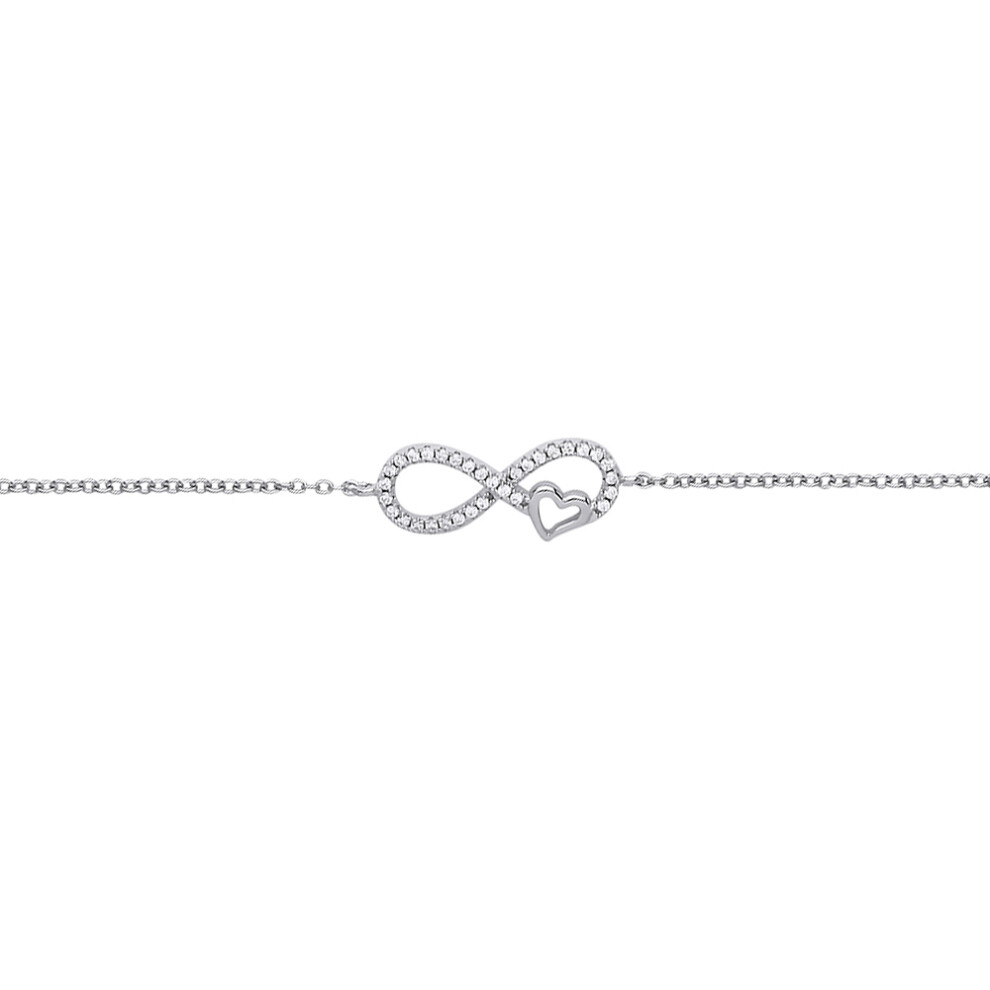 Jewelco London Ladies Sterling Silver Cubic zirconia Love Heart Infinity Charm Bracelet 10mm 6 inch - GVB377