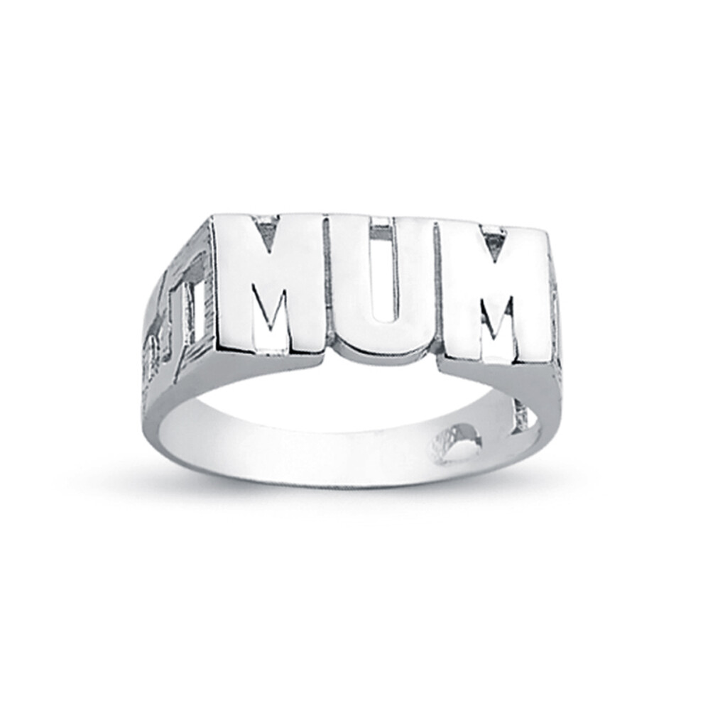 (M) Jewelco London Rhodium Plated Sterling Silver MUM Signet ID Ring 8mm