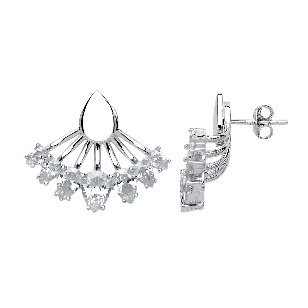 Jewelco London Ladies Sterling Silver Pear Cubic zirconia Egyptian Collar Double Drop Earrings - GVE548