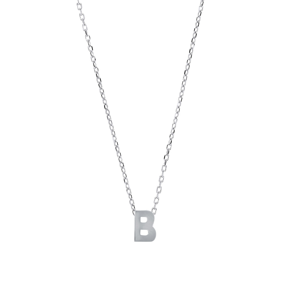 Jewelco London Ladies Sterling Silver Letter B Initial Pendant Necklace 18 inch - GIN4B