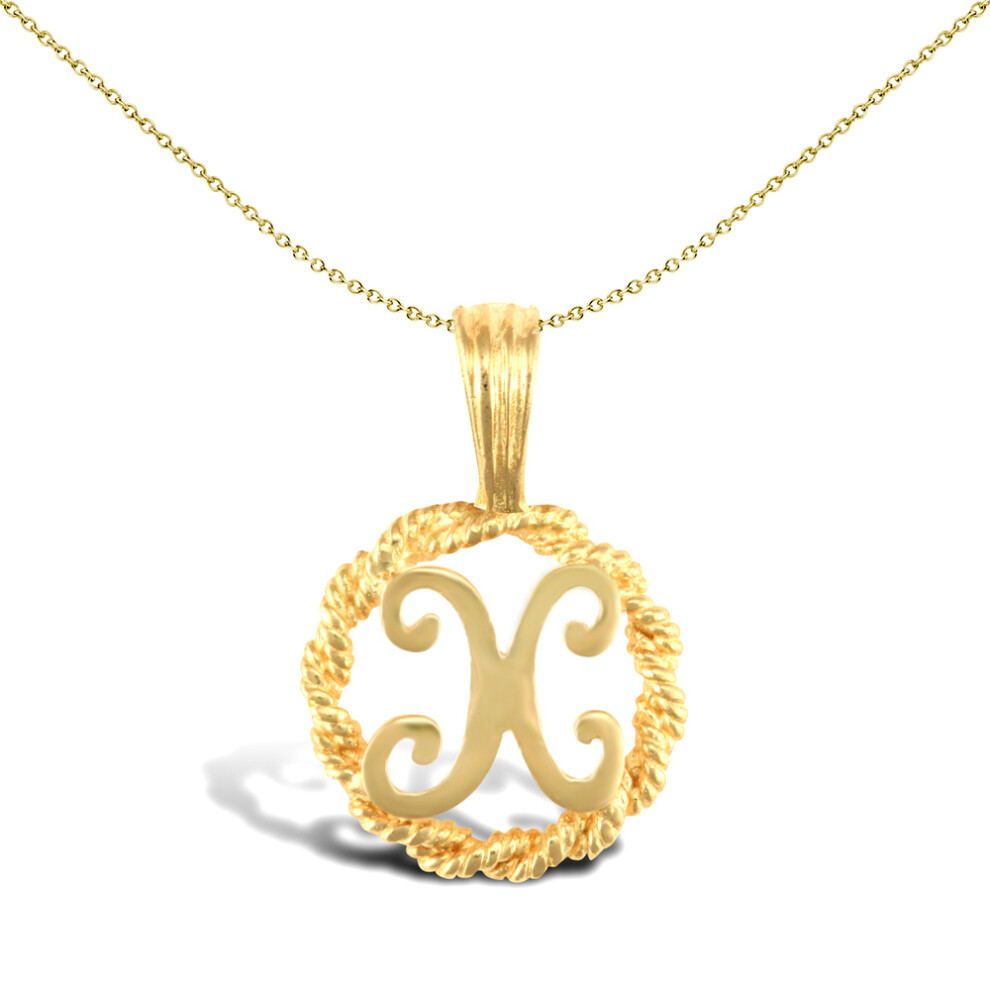 Jewelco London Solid 9ct Yellow Gold Rope Identity Initial Charm Pendant Letter X - JIN001-X
