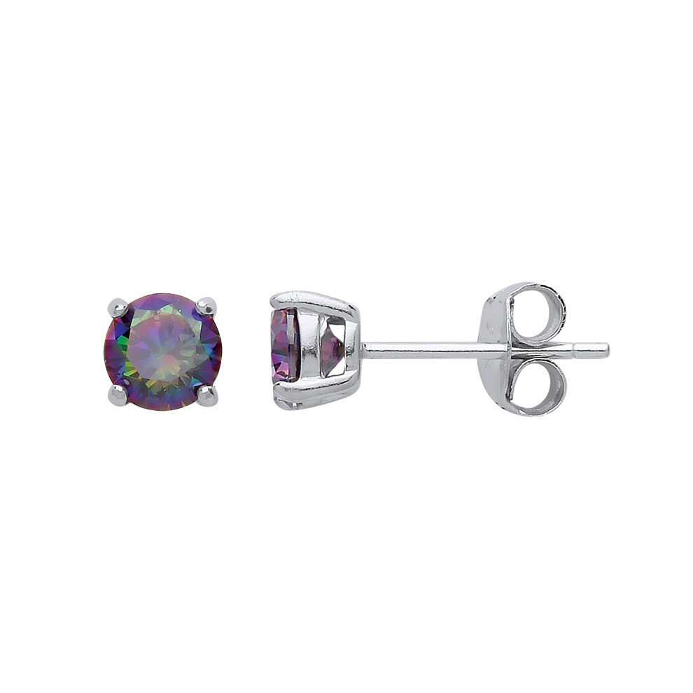 Jewelco London Ladies Sterling Silver rainbow Mystic Quartz Double Gallery Solitaire Stud Earrings - RD5MQ