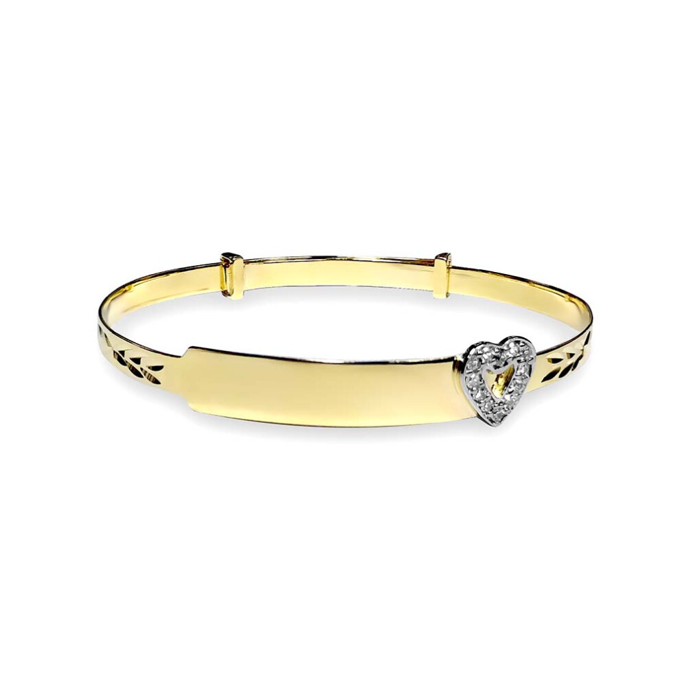 9ct Gold  CZ Heart ID 3mm Expanding Baby Bangle Bracelet - JKB053