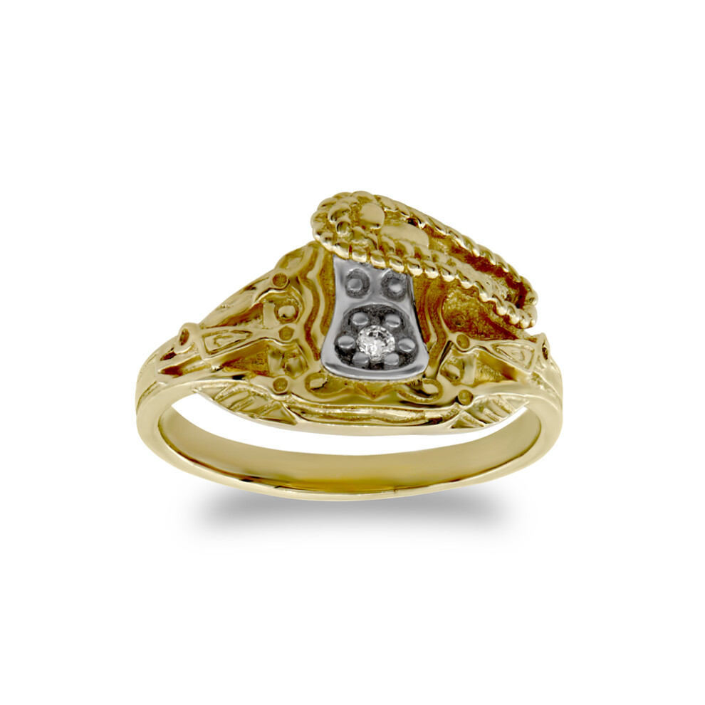 (B) Jewelco London Kids Solid 9ct Yellow Gold White Round Brilliant Cubic Zirconia Horse Saddle Baby Ring